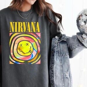 Nirvana Tie-Dye Smiley Face Shirt Medium Vintage Style Grunge Tee
